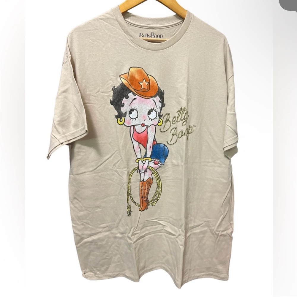 Betty Boop Graphic Tee Cowgirl Medium Beige NEW